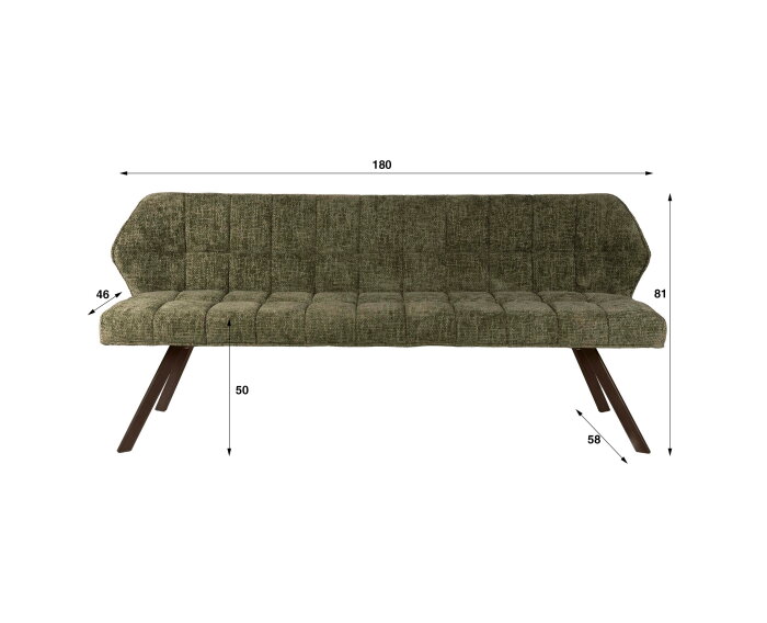 Eetkamerbank Raster - Hoven Groen - bruin metaal - 180x58x81 cm