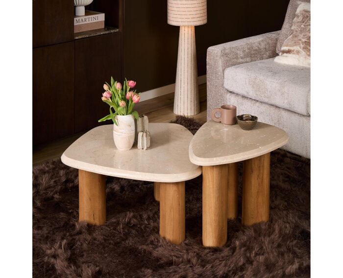 Salontafel Nuv&eacute; organisch marmer - beige - 84x75x35 cm