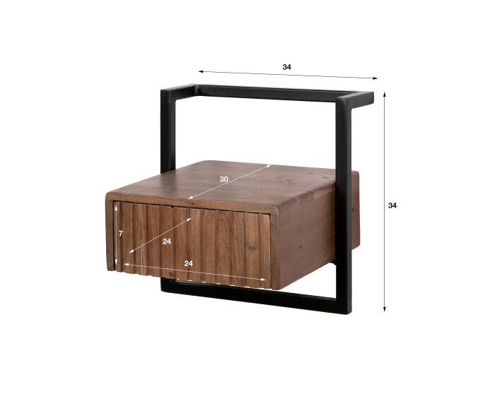 Nachtkastje Carve Air XS 1L - Massief acacia bruin