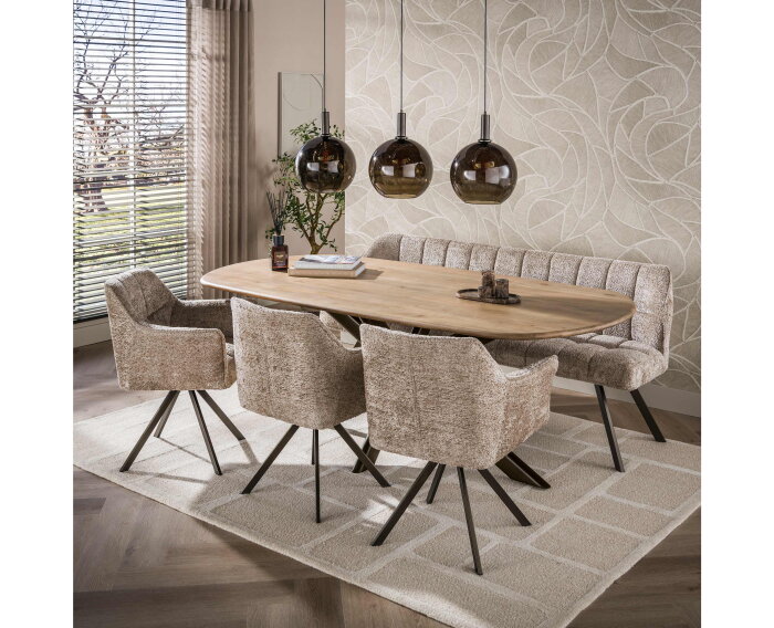 Eetkamerbank Raster - Alura zand - bruin metaal - 180x58x81 cm