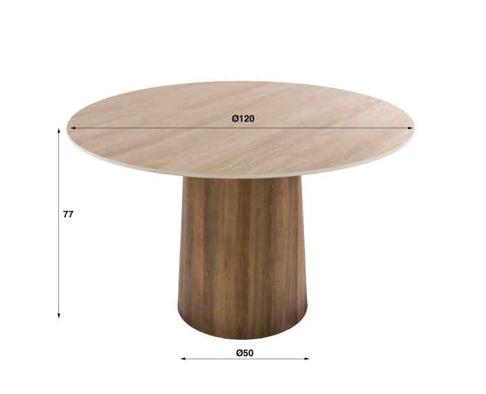 Eettafel Romano rond &Oslash;120x78 cm - 3D travertin keramiek - Beige