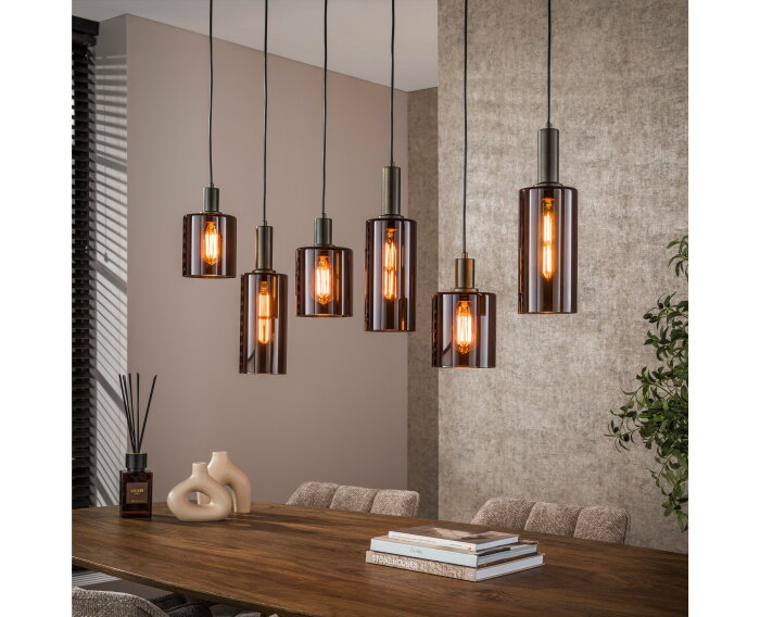 Hanglamp Sepiora 6-lichts Sienna Bruin &ndash; Luxe Hotel Chique Verlichting - 118x14x150 cm