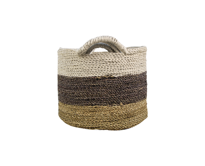 Mandenset Malibu - naturel/paars/wit - raffia/zeegras - set van 3