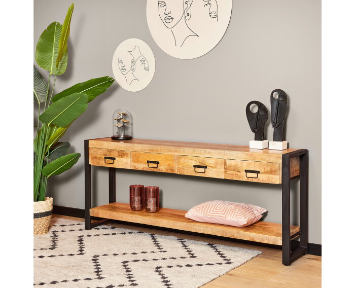Sidetable Boaz 180 cm mango metaal - Naturel | Meubelplaats