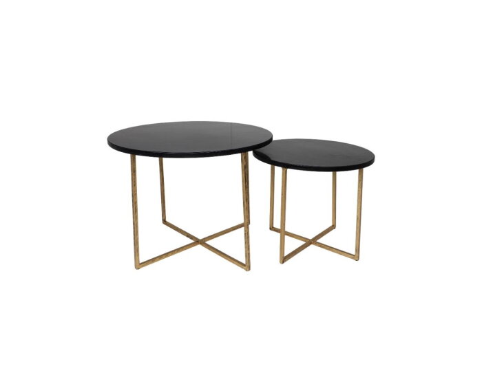 Ronde Salontafel - ø61x45/ø46x39 - zwart marmer - goud - set van 2