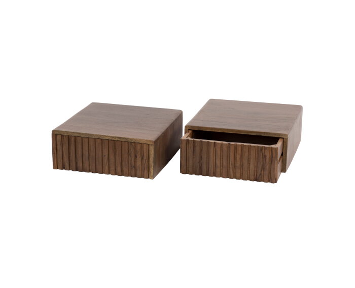 Nachtkastje 1L set/2 hangend Carve - Massief acacia drift brown