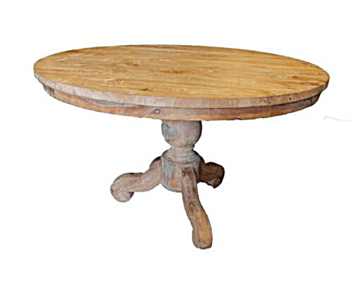 Landelijke ronde Teak eettafel met bolpoot? | Meubelplaats.nl