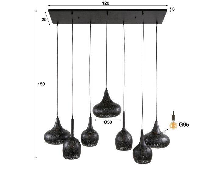 Hanglamp Zip 7 lampen - Artic zwart