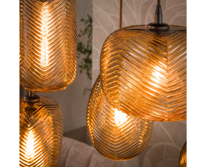 Hanglamp Chevron 4+3L - Smoke bruin glas