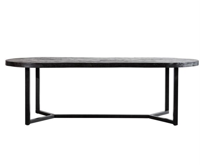 Zwarte Eettafel Mangohout met stalen onderstel