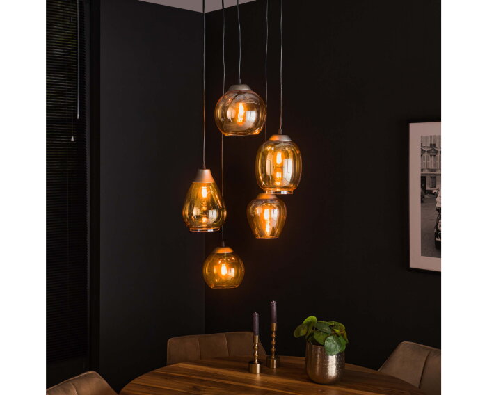 Hanglamp Philip mix 5-lichts - Amberkleurig glas