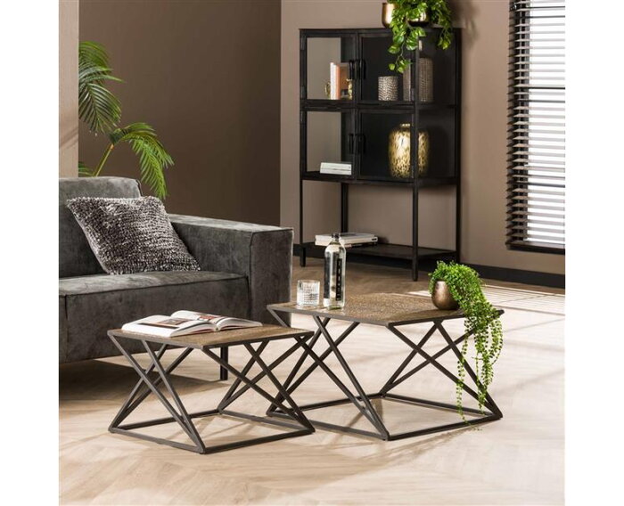 Salontafel set/2 X cross metallic - Brons antiek