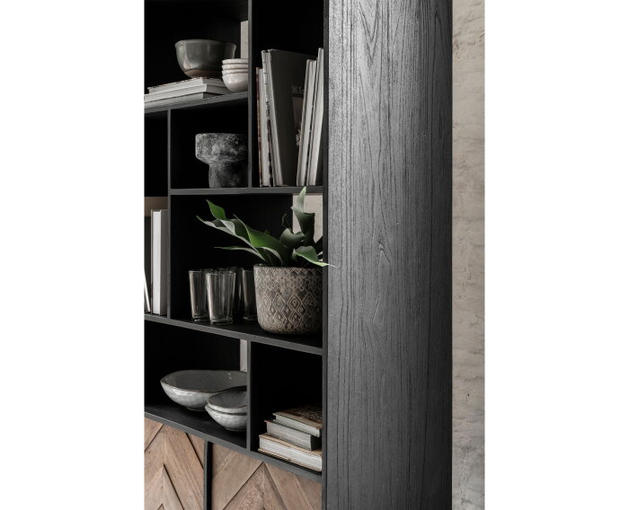 Bookcase Criss Cross, 2 doors, 7 open racks,185x80x40 cm, mixed wood