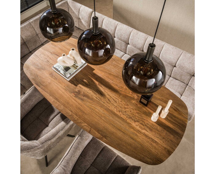 Eettafel Wave Deens ovaal kolompoot mangohout 180x90 cm - Zandkleur