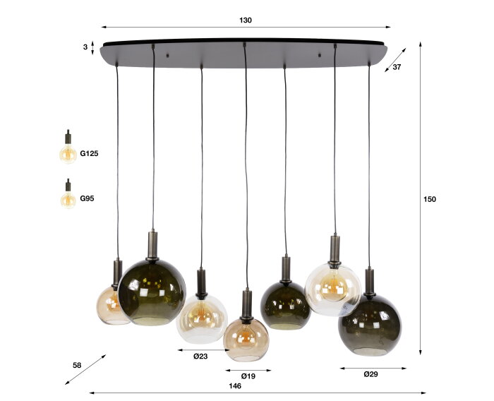 Hanglamp Moka 4+3L - Multi bruin