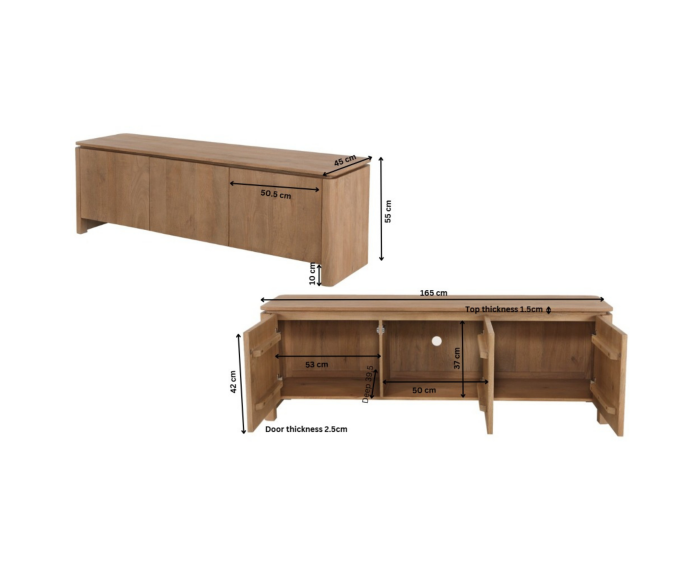 Tv meubel Dallas Naturel Mangohout 165 cm