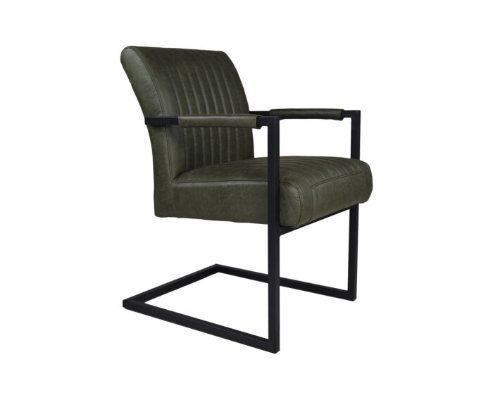 HSM Collection-Eetkamerstoel Texas Met Arm S/2-55x50x85-Groen/Zwart-Leder/Metaal