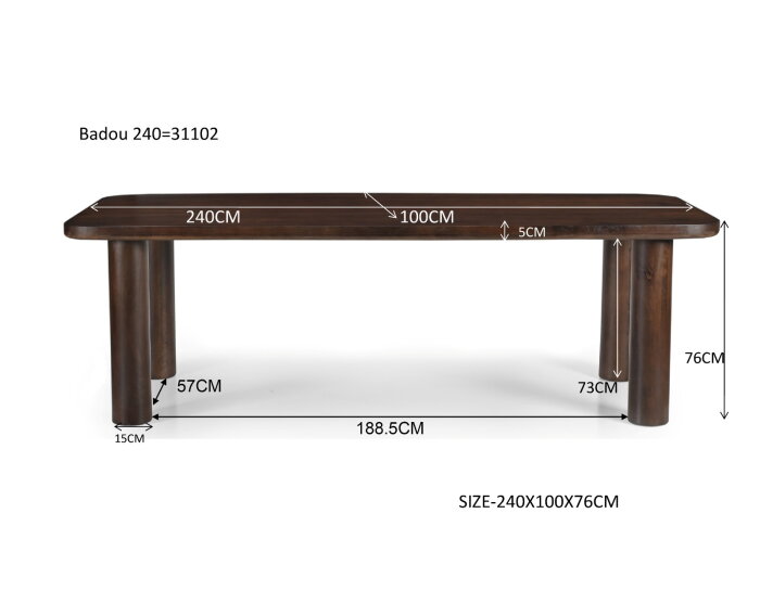 Eettafel Badou 240x100 cm mangohout - Bruin | Livingfurn