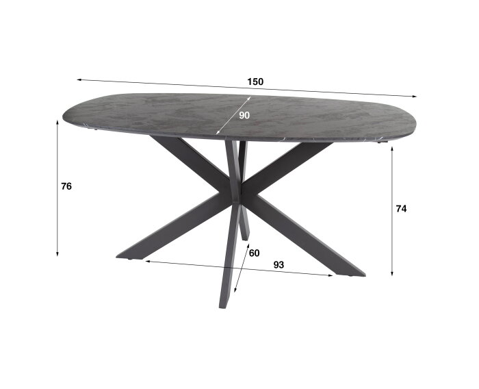 Eettafel Marquina Deens ovaal melamine 150x90 cm - marmerlook 3D