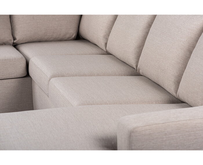 U-bank Eleven Links By-Olaf – Stof Inari 22 Beige – Ruime 3-zits met extra loungegedeelte – 285 x 199 cm