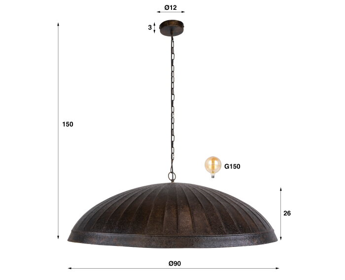 Hanglamp Gardo 1-lichts metaal 90x90x150 cm - smoked brown