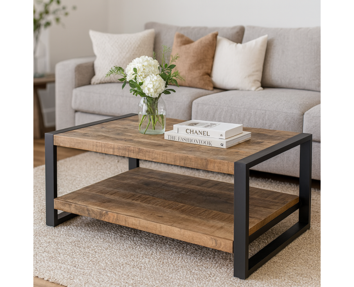 Salontafel Britt met onderplank mangohout 110x60 cm - Naturel
