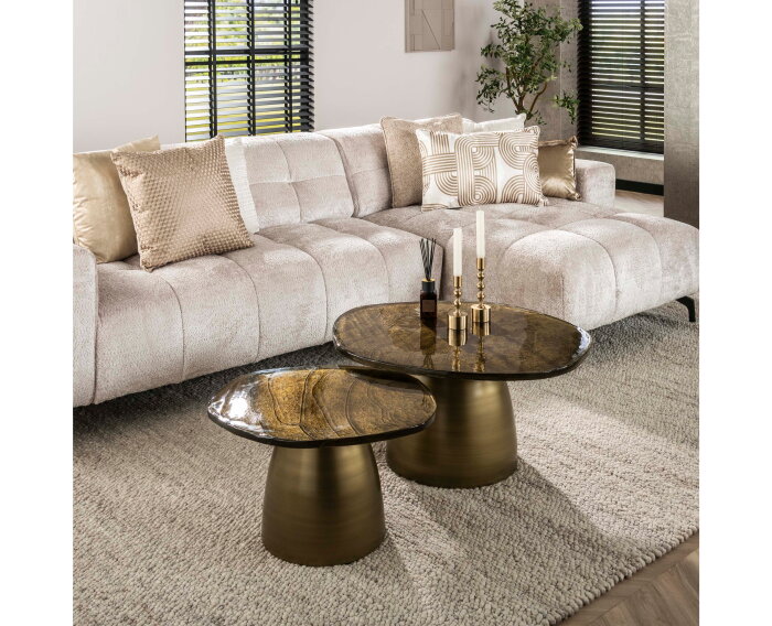 Salontafel Eclips set van 2 Glas - Goud antiek finish