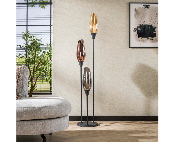 Vloerlamp Cocoon 3-lichts mix glass zwart &ndash; hotel chique design - 35x35x168 cm