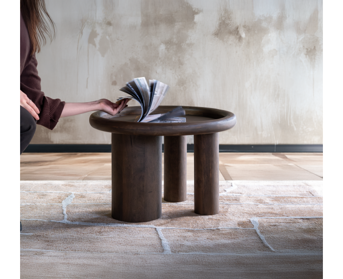 Salontafel Marlot rond mangohout 60x60x41 cm - walnoot - Japandi