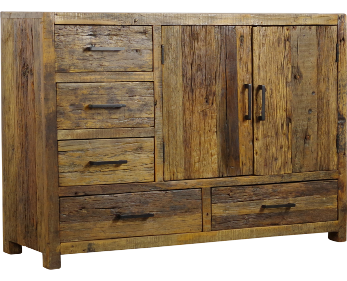 Dressoir Brent gerecycled hout naturel - 120 x 40 x 85 cm - 2 deuren en 5 lades