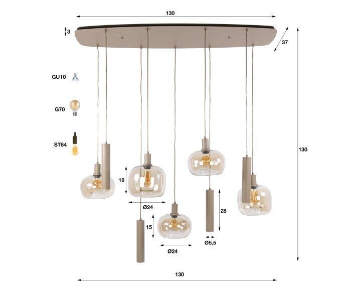 Hanglamp Serene 5+4L - Beige