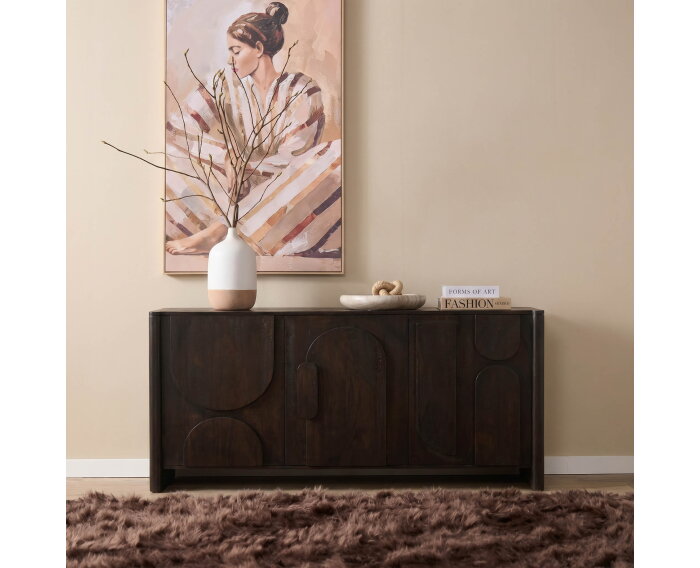 Dressoir Zana 160x40x80 cm - Japandi stijl - Mangohout - Bruin