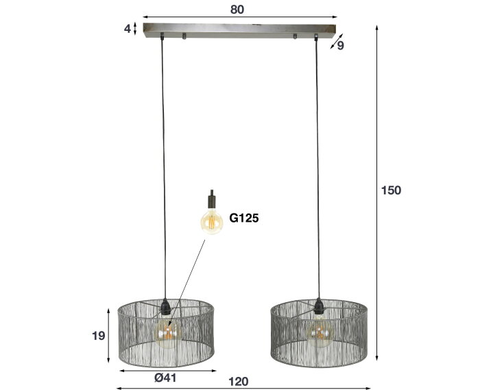 Hanglamp Stringshade 2 lampen - Zwart nikkel