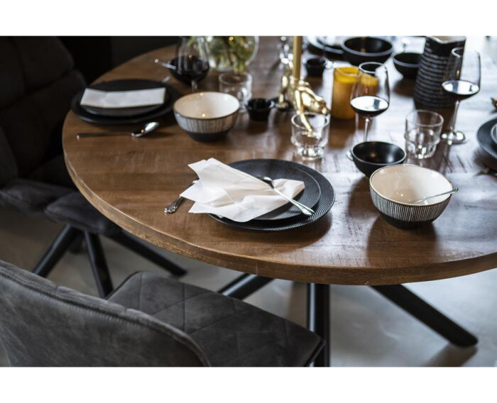 Eettafel rond met kruispoot mangohout Eleonora 130 en 150 cm | va € 439