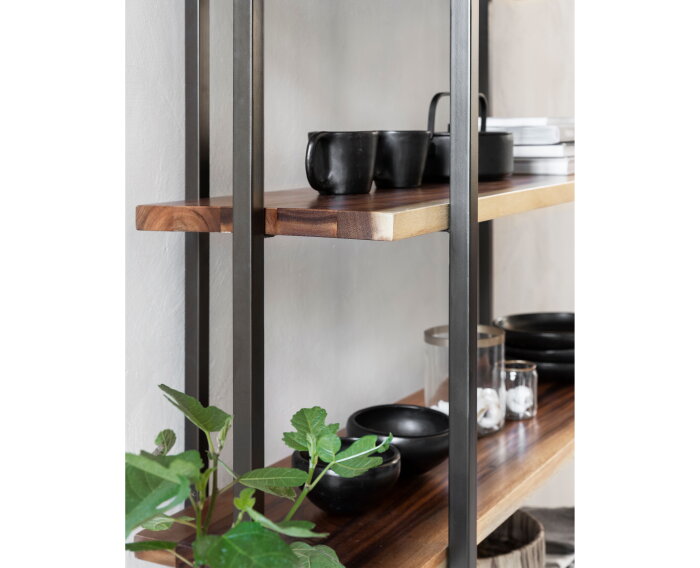 Bookrack Flare High, 5 open racks (Knock Down),220x130x40 cm, suar wood