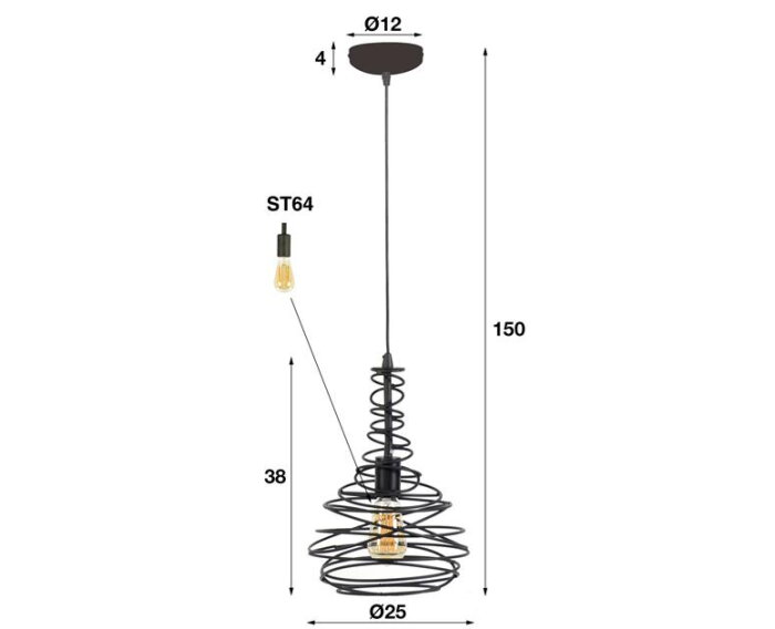 Hanglamp 1x Ø25 kegel spinn - Zwart
