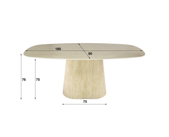 Eettafel Centurio Deens ovaal Travertin keramiek 180x90 cm - Beige