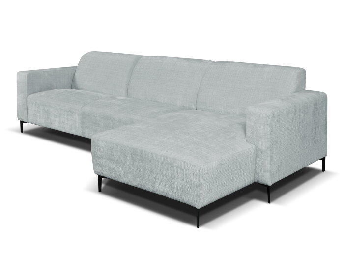 Hoekbank Nolan met Chaise Longue Rechts &ndash; Cremona Stof - Lichtgrijs - 275x150x84 cm