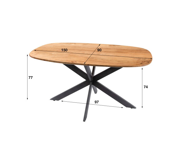 Eettafel Kopenhagen Deens ovaal Acacia 150x90 cm - Naturel
