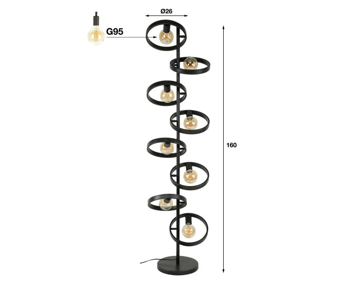 Vloerlamp Hover 8 lampen - Charcoal