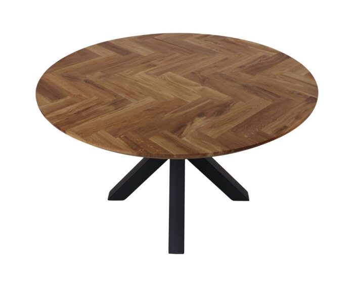 Tafel visgraat Rond- 140x140x76 - Naturel/zwart - Eiken/metaal