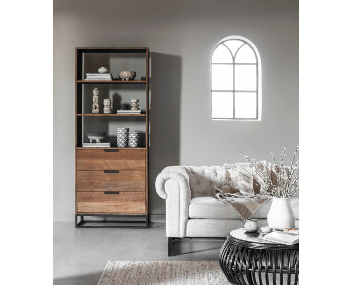 Coffee table Positano,35x&Oslash;90 cm, Black rattan, wooden top