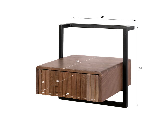 Nachtkastje Carve Air 1L - Massief acacia bruin