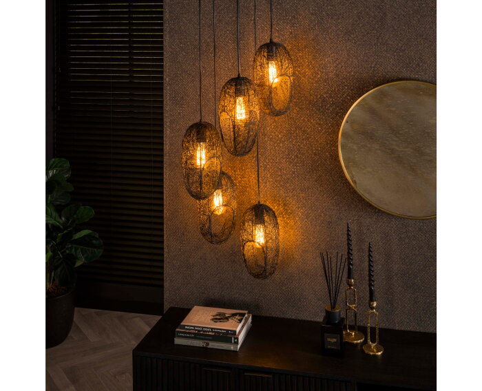 Hanglamp 5L open oog wire - Artic zwart
