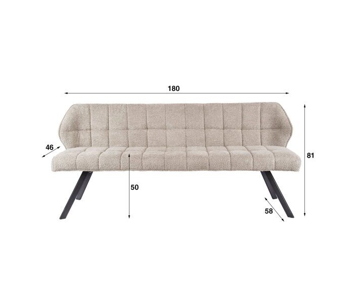 Eetkamerbank raster - Boucle zandkleur - 180x58x81 cm