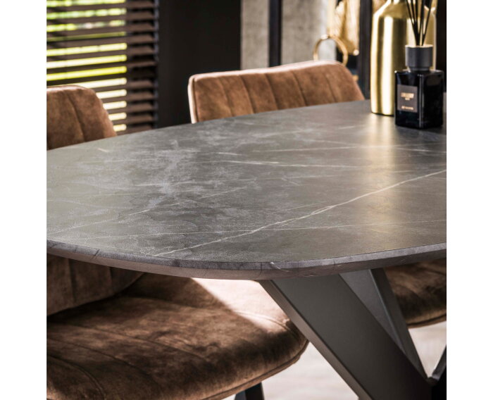 Bartafel Marquina deens ovaal met spinpoot 140x80 cm - Marmerlook