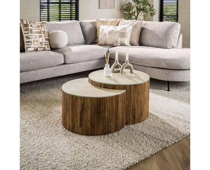 Salontafel Nuovo set van 2 halfrond travertin - Beige