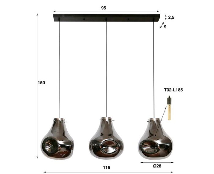Hanglamp Dent glass 3 lampen - Artic zwart