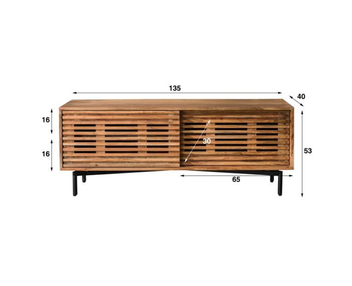 TV-meubel 2 deuren slide - Massief acacia naturel