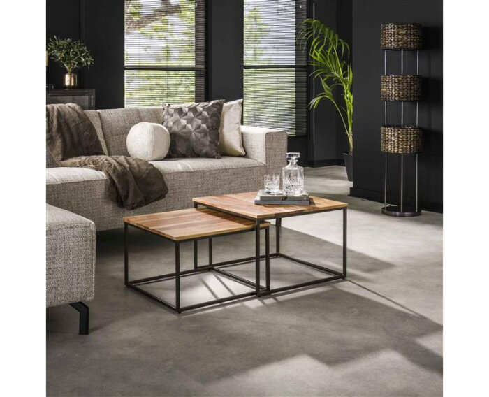Salontafel set/2 square - Massief acacia naturel